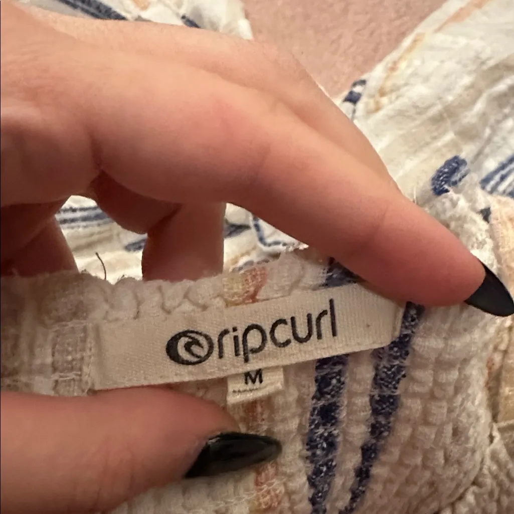 Rip Curl Women’s Midi Dress Small White Blue Stripe Sleeveless Tiered Smocked - Image 7