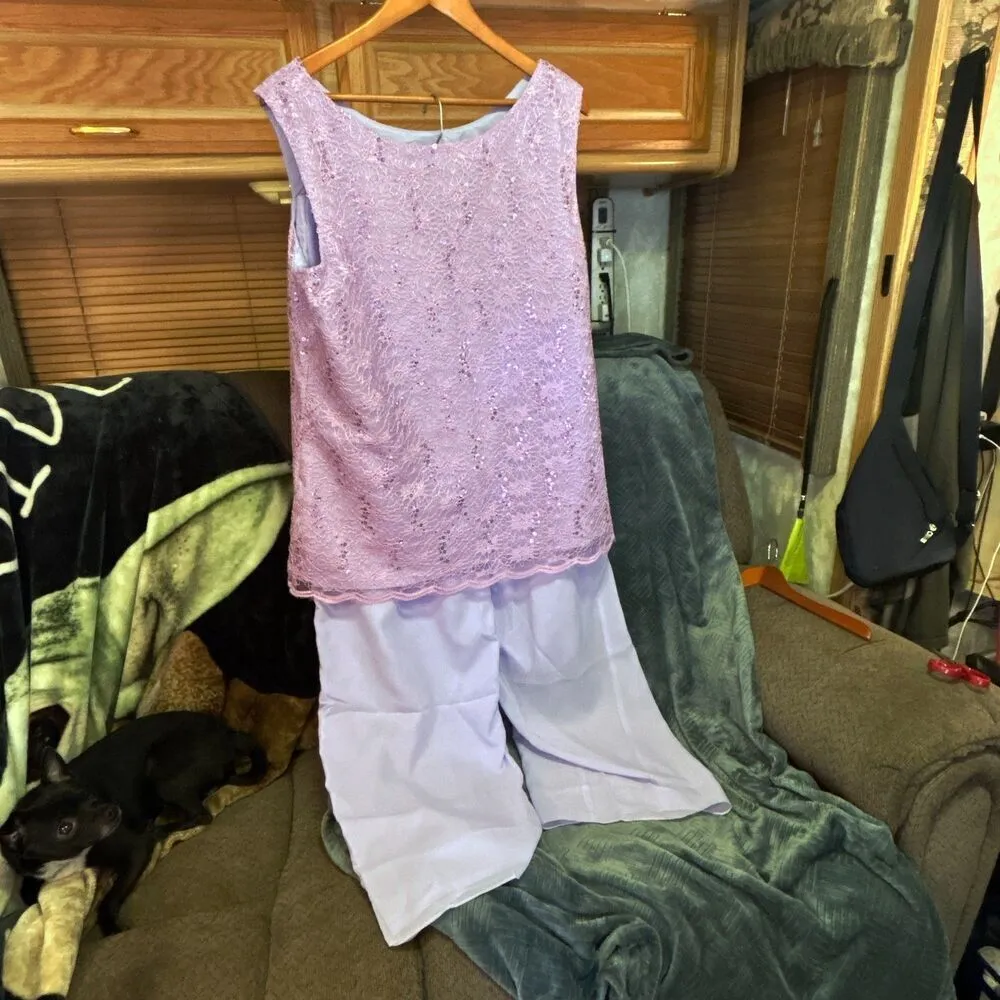 Adrianna Papell Purple Sequin Tank Top and Pants Set - Size 10 - Image 5