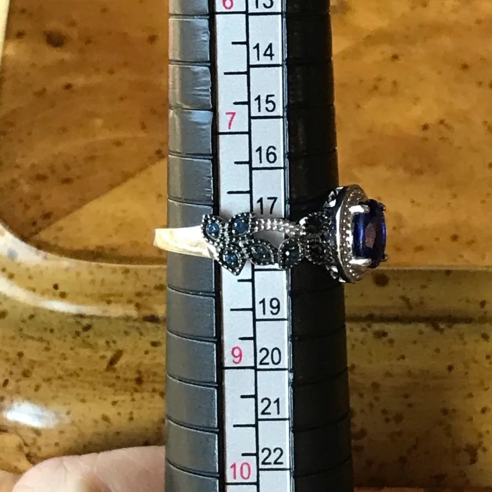 Genuine Blue Spinel Blue Sapphire Sterling Silver Ring Size 8 - Image 7