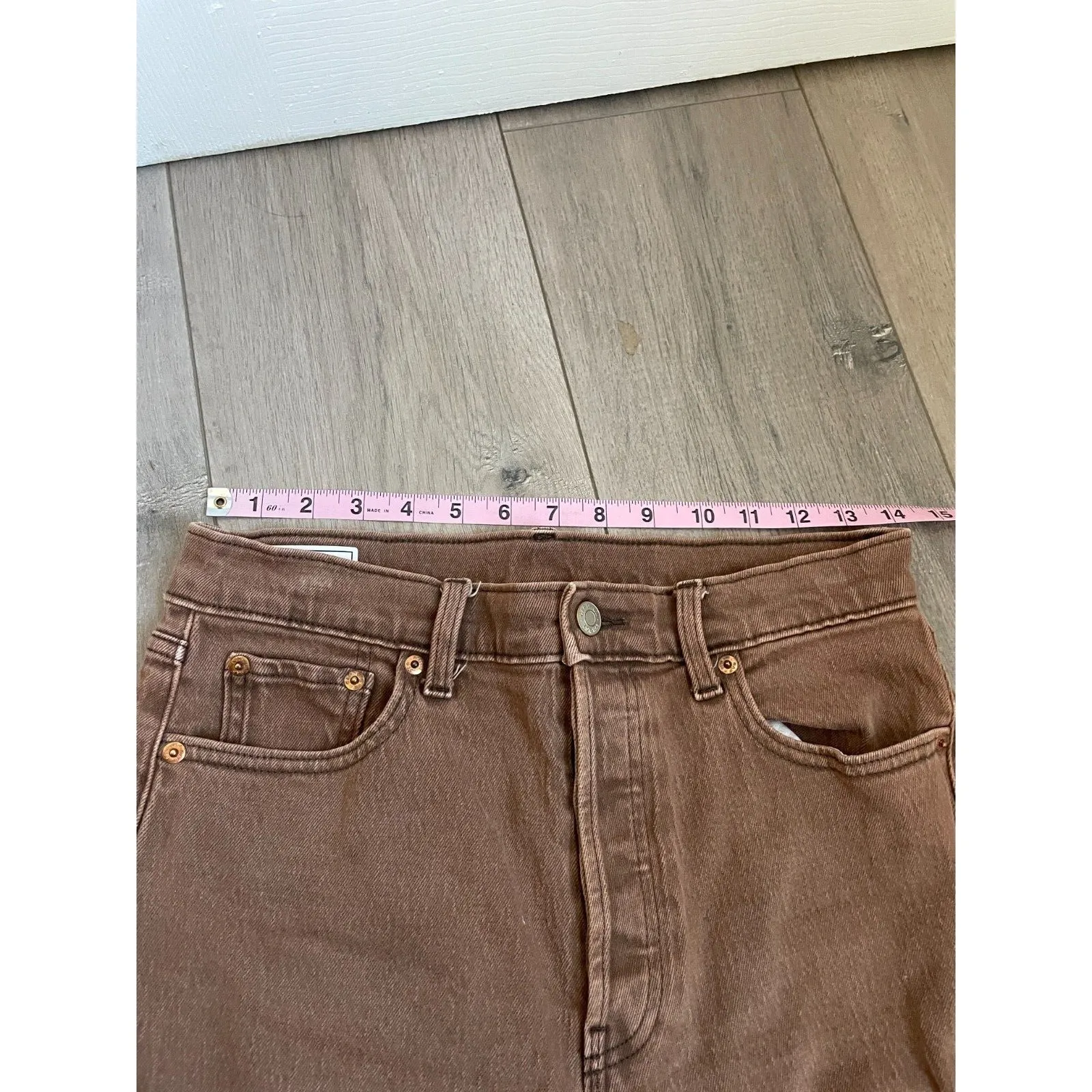 GAP Cheeky Straight High Rise Jeans Size 28/6 Brown Denim Raw Hem Button Fly - Image 4