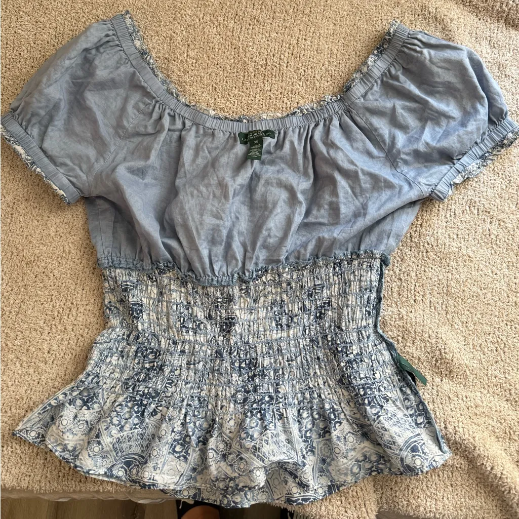 Ralph Lauren Blue and White Patterned Blouse - Image 7