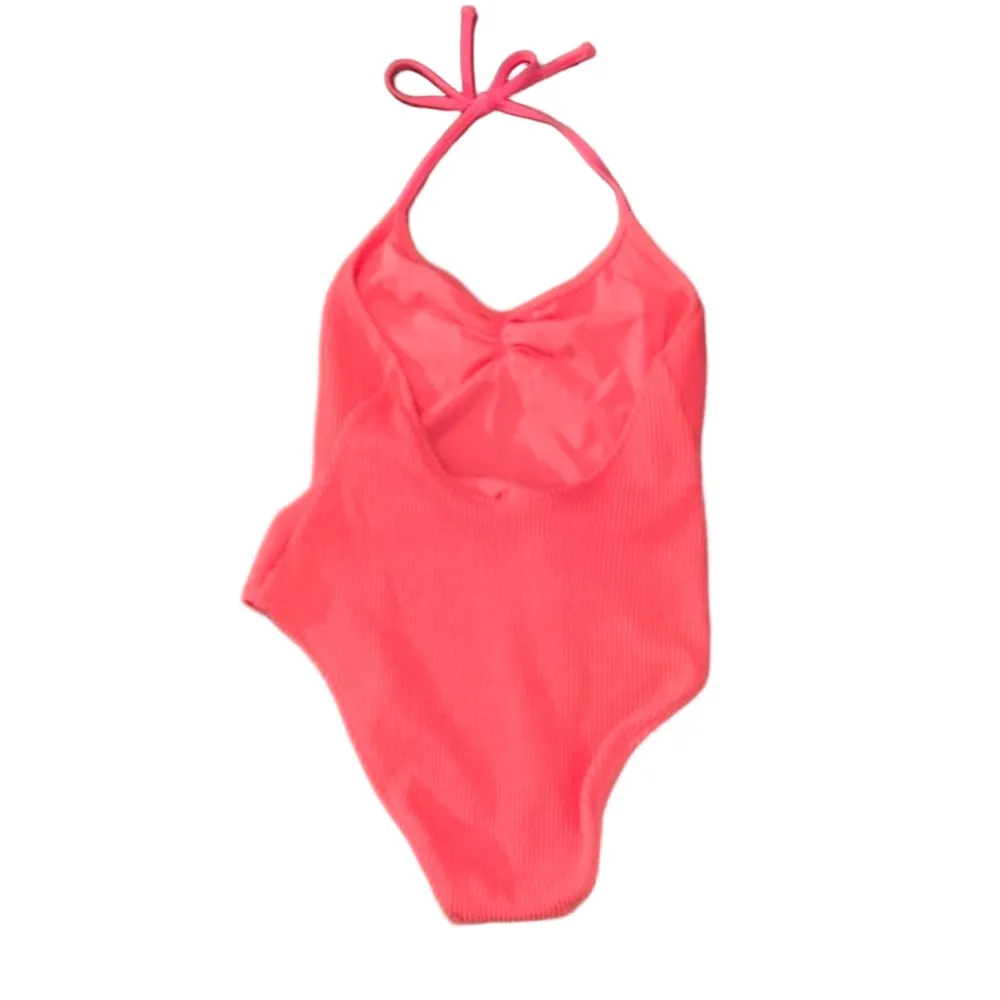 Aerie NWOT Hot Pink Ribbed Halter One Piece Swimsuit Size Large - Image 6