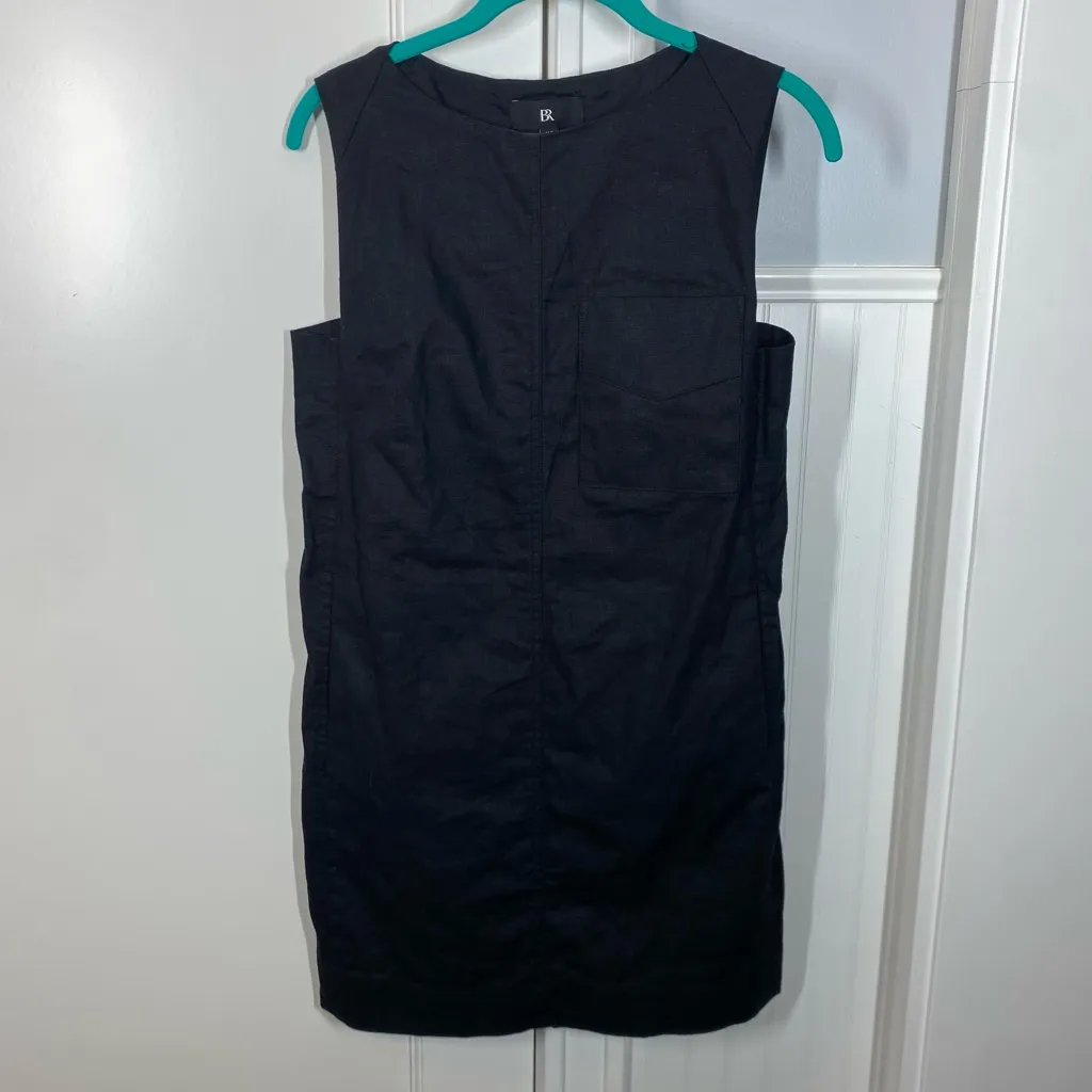 Banana Republic Black Hemp Cotton Shift Tank Boxy Pocket Dress Size XS petite - Image 3