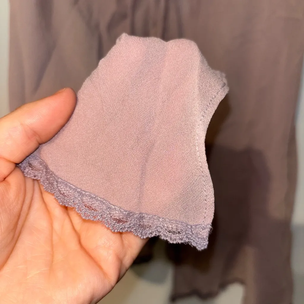 Victoria's Secret Y2K 2000 100% Silk Soft Purple Lace Tie Front Chemise Slip - Image 4