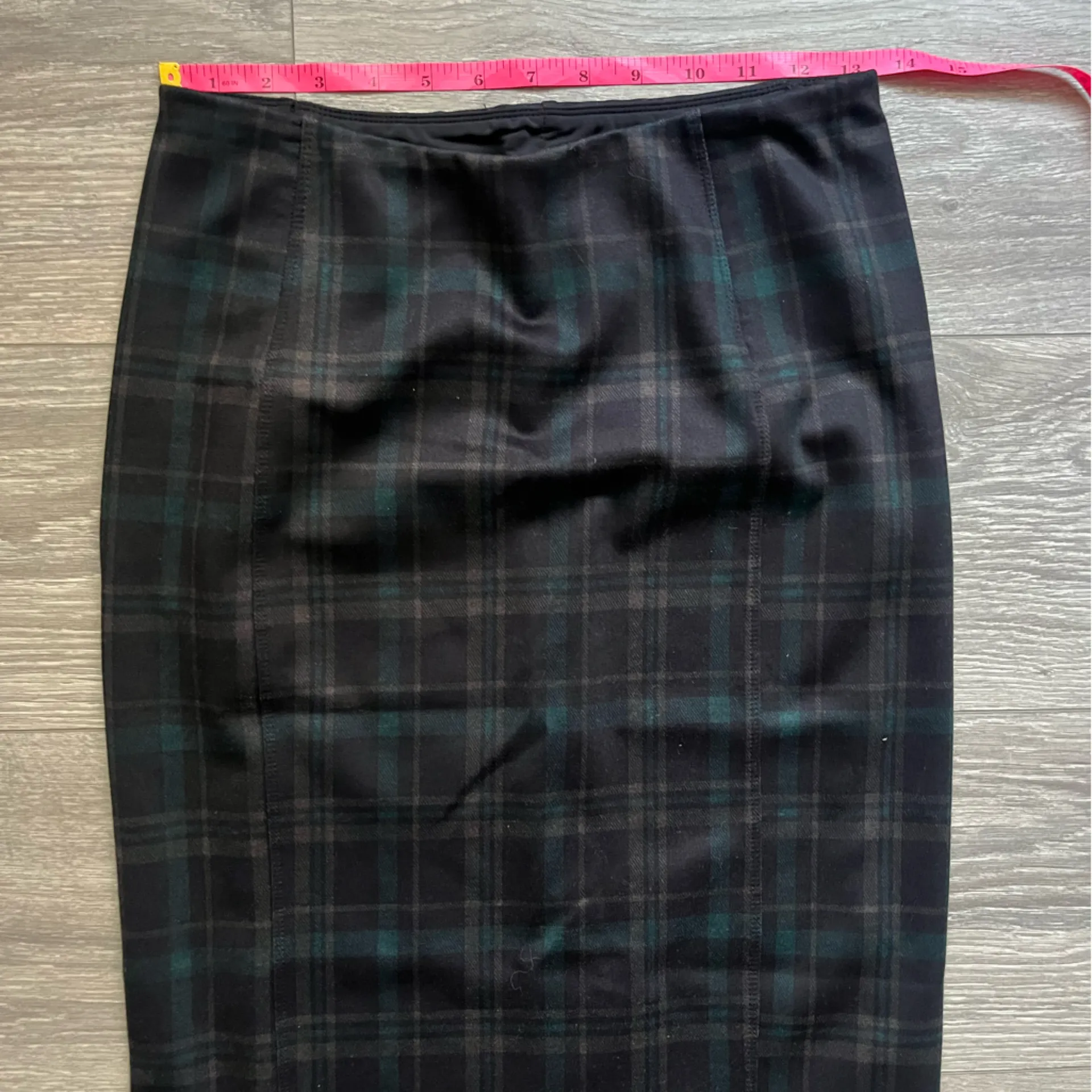 Liverpool black Green Plaid Pull On Pencil Skirt Size 6 Work Party Holiday Fall - Image 7