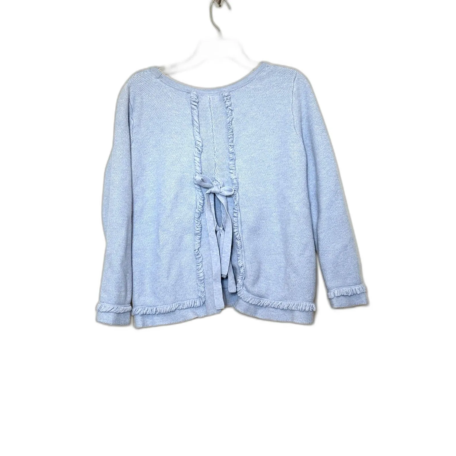 Olivia Warren Light Blue Sweater Short Fringe Trim Size XL Boho Chic - Image 2