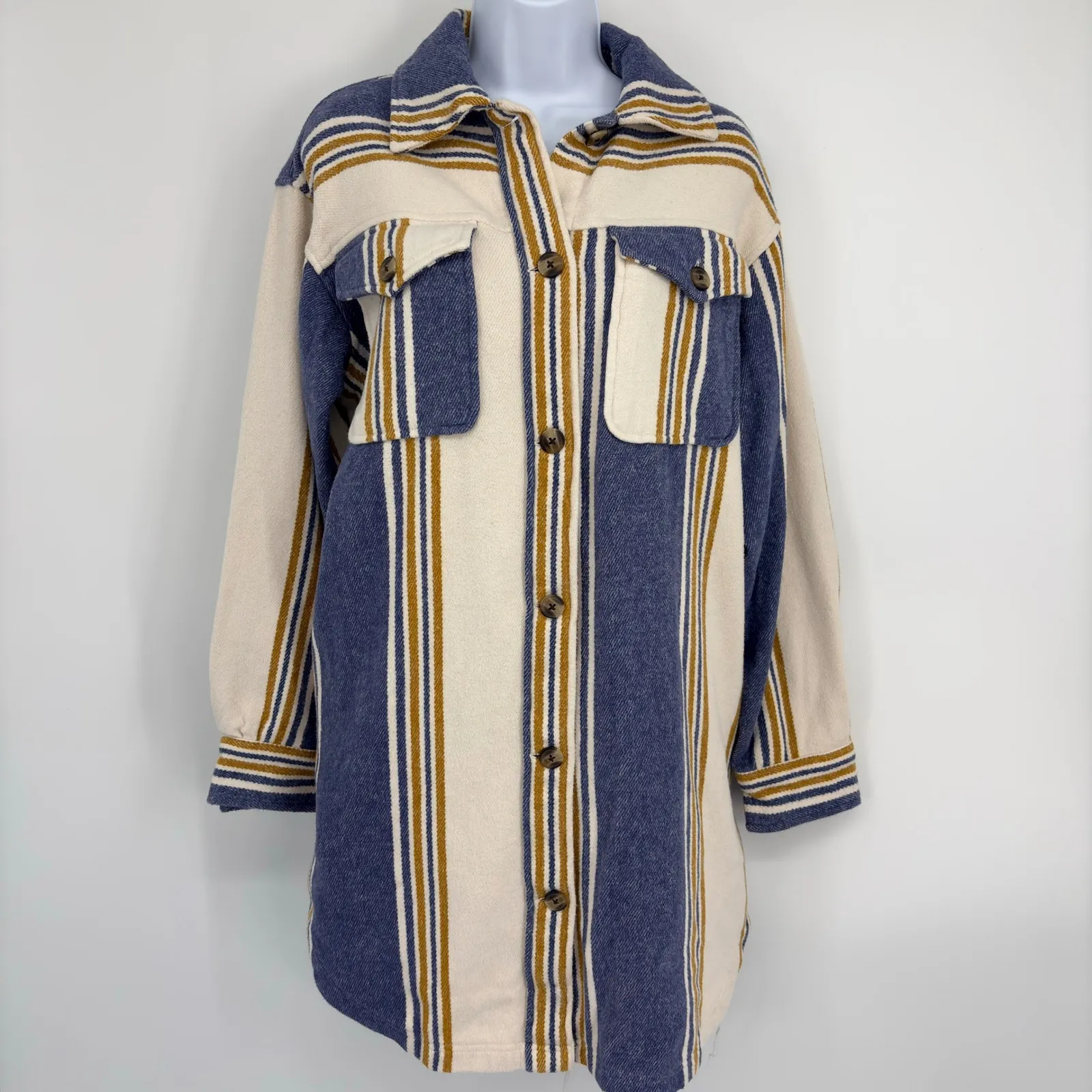 NWT Aerie Button Down Jacket Shacket S/P Striped Stripe Pockets Plaid - Image 2