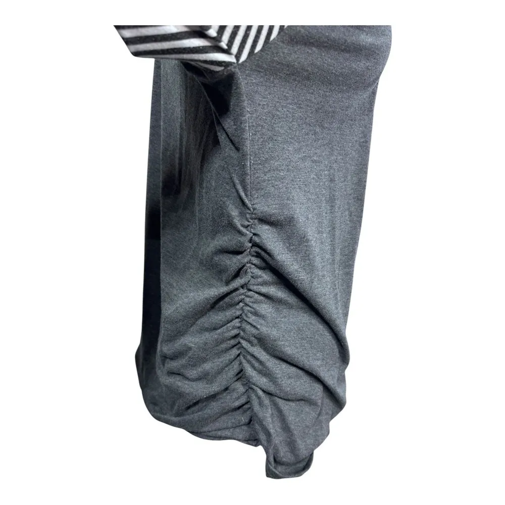 BHome Gray Raglan Striped Leopard Long Sleeve Crewneck Ruched Tunic Top Size XXL - Image 4