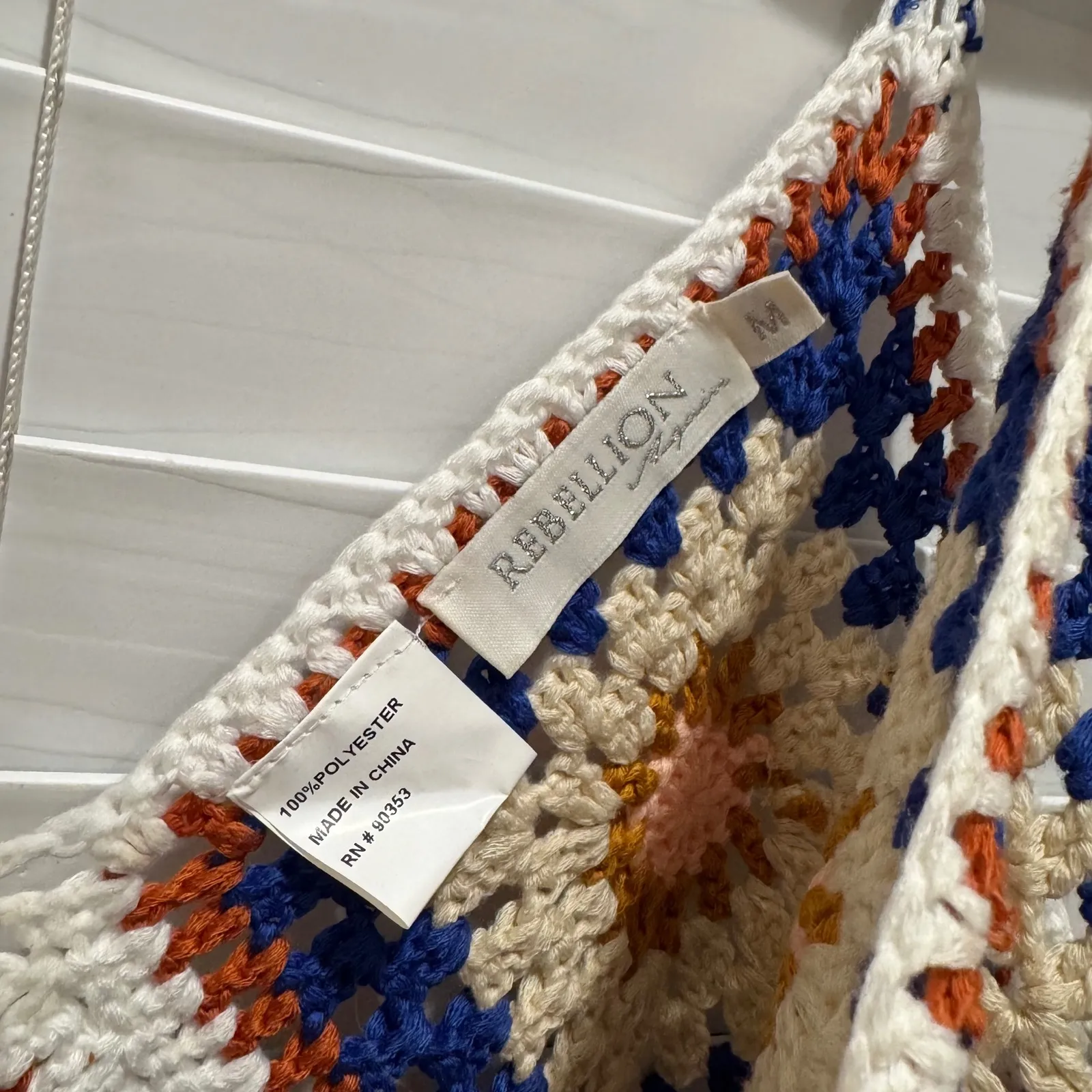 Crochet Fringe Tank Top Bohemian Festival Blue Orange Size M FL‎ Gators Auburn - Image 2