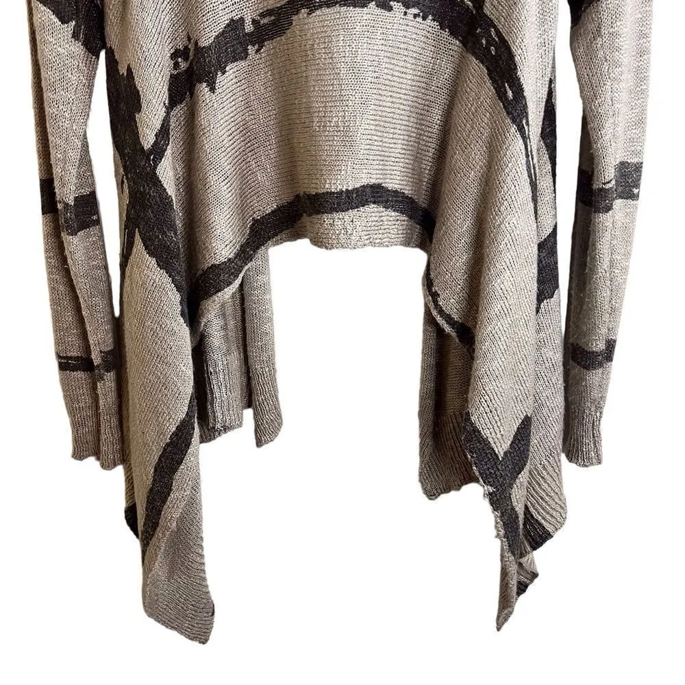 Fate Cream and Gray Boho Long Cardigan Wrap Art Deco Wool Blend Size Med - Image 7