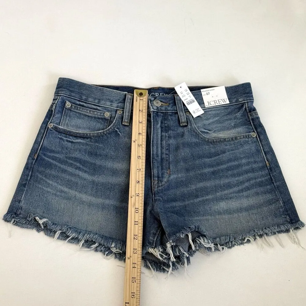 NEW J. Crew High Rise Relaxed Denim Cotton Cut Off Jean Mini Shorts Blue 27 - Image 2