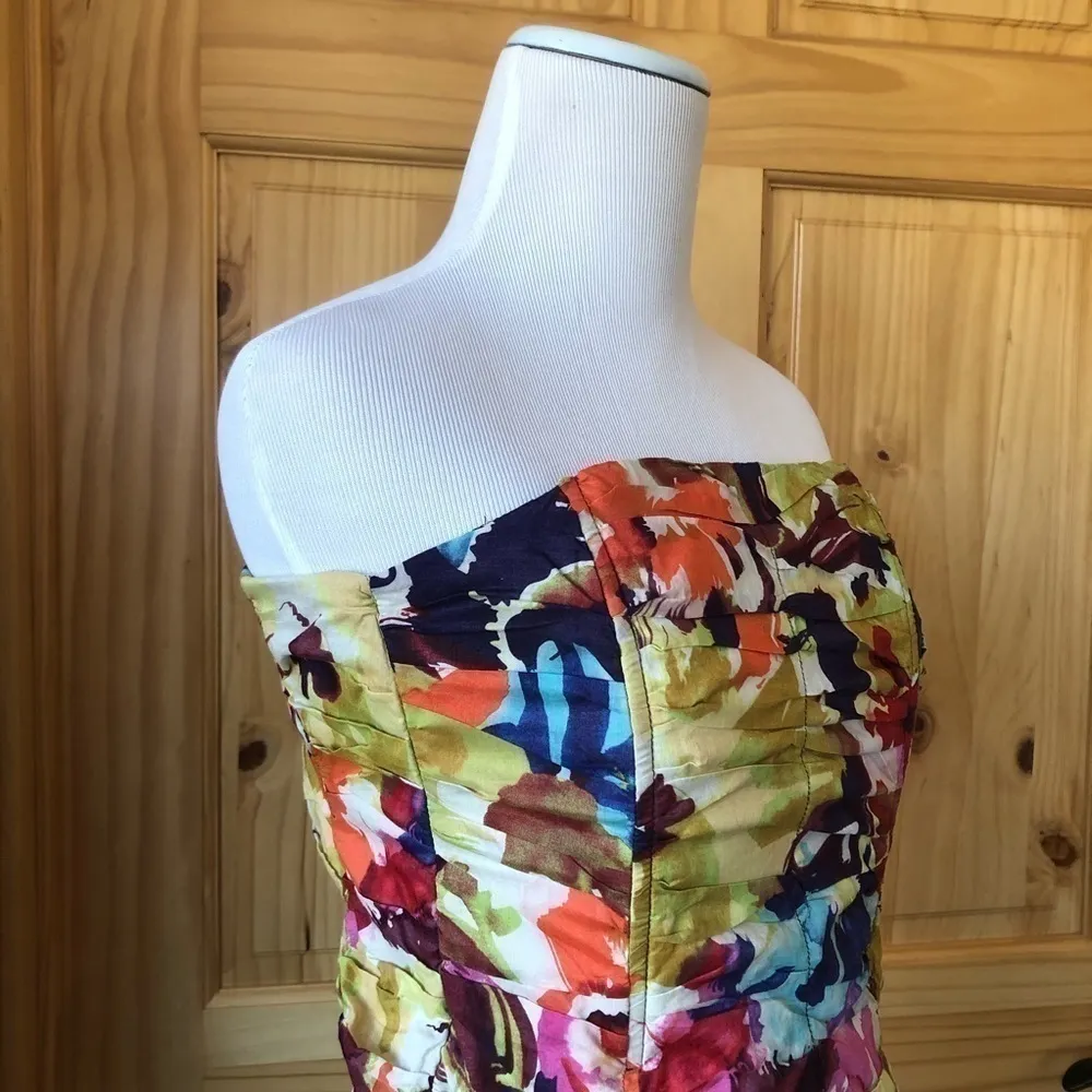 BB Dakota Ruched Abstract Floral Strapless Cotton Dress Size 4 - Image 5