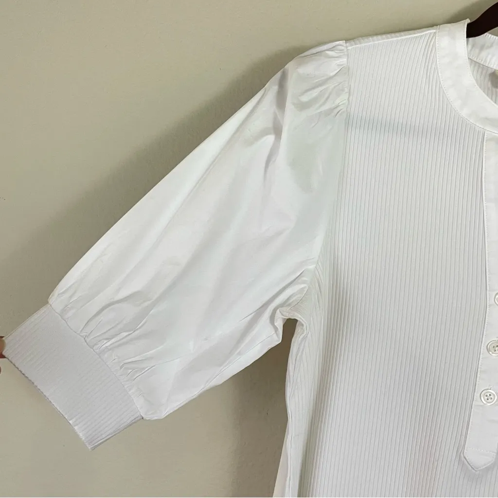 NWT Soft Surroundings White Puff Sleeve Ribbed Henley Top Size Small - Image 4