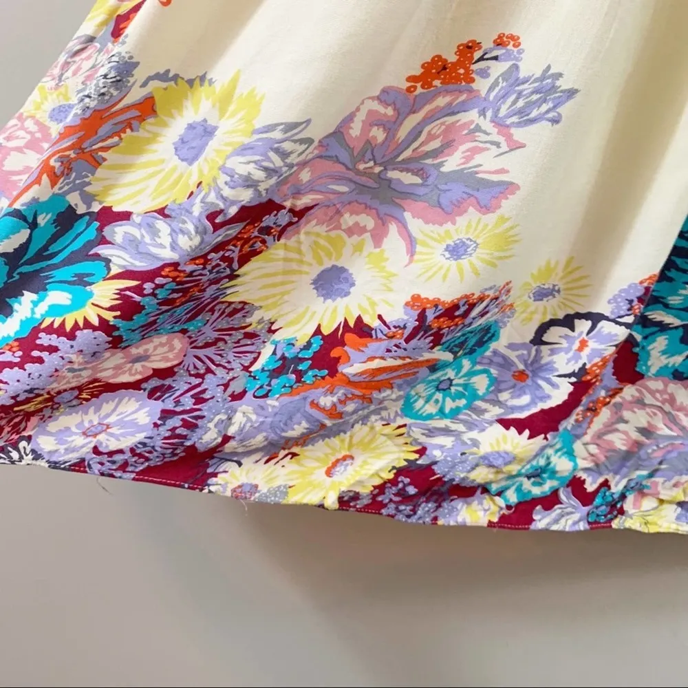 Umgee Floral Flutter Sleeve Lace Detail Fit & Flare Cream/Lavender Dress - Image 5