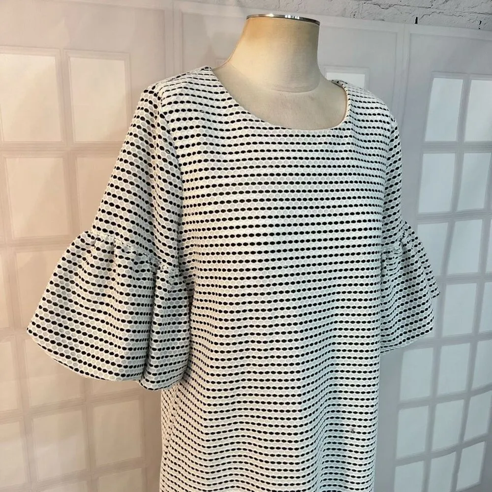 Calvin Klein Black White Short Bell Sleeve Crew Neck Sheath Dress Size XL - Image 2