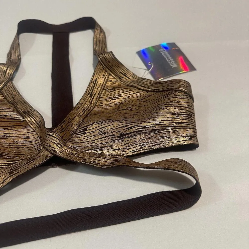 Misguided Strappy Crop Top Sz 6 Brown & Rose Gold Tone Beach / Club Wear - Image 2