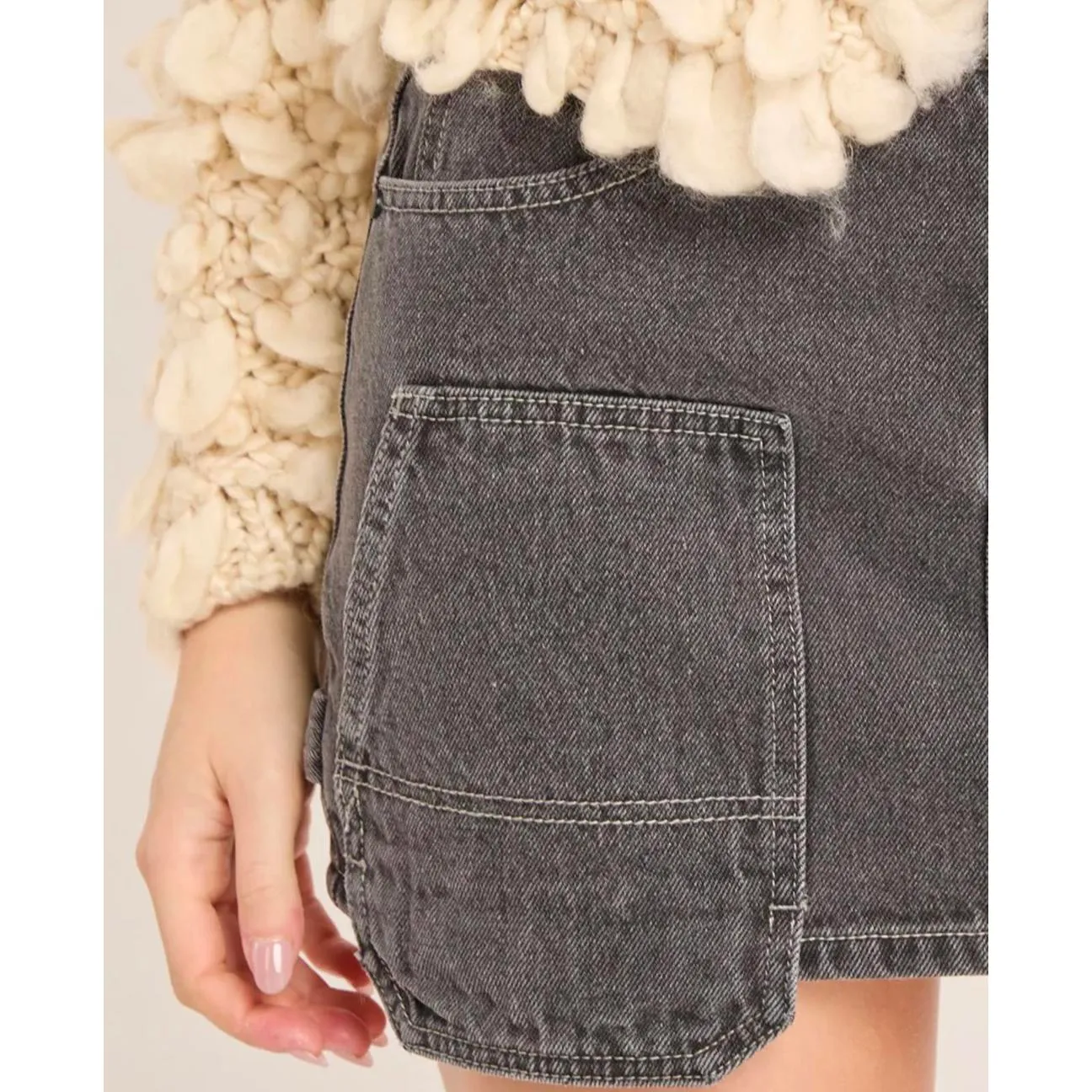 PTCL Carpenter Mini Denim Skirt Faded Grey Wash Oversized Pockets NWT XS Gray - Image 2