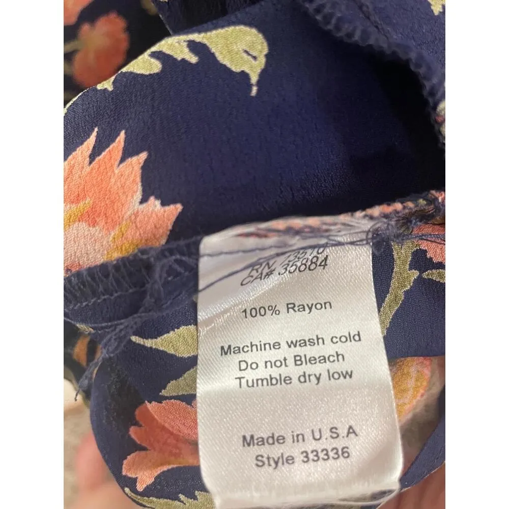 Uncle Frank‎ Anthropologie Floral Long Sleeve V Back Dress size M Navy Pink USA - Image 2