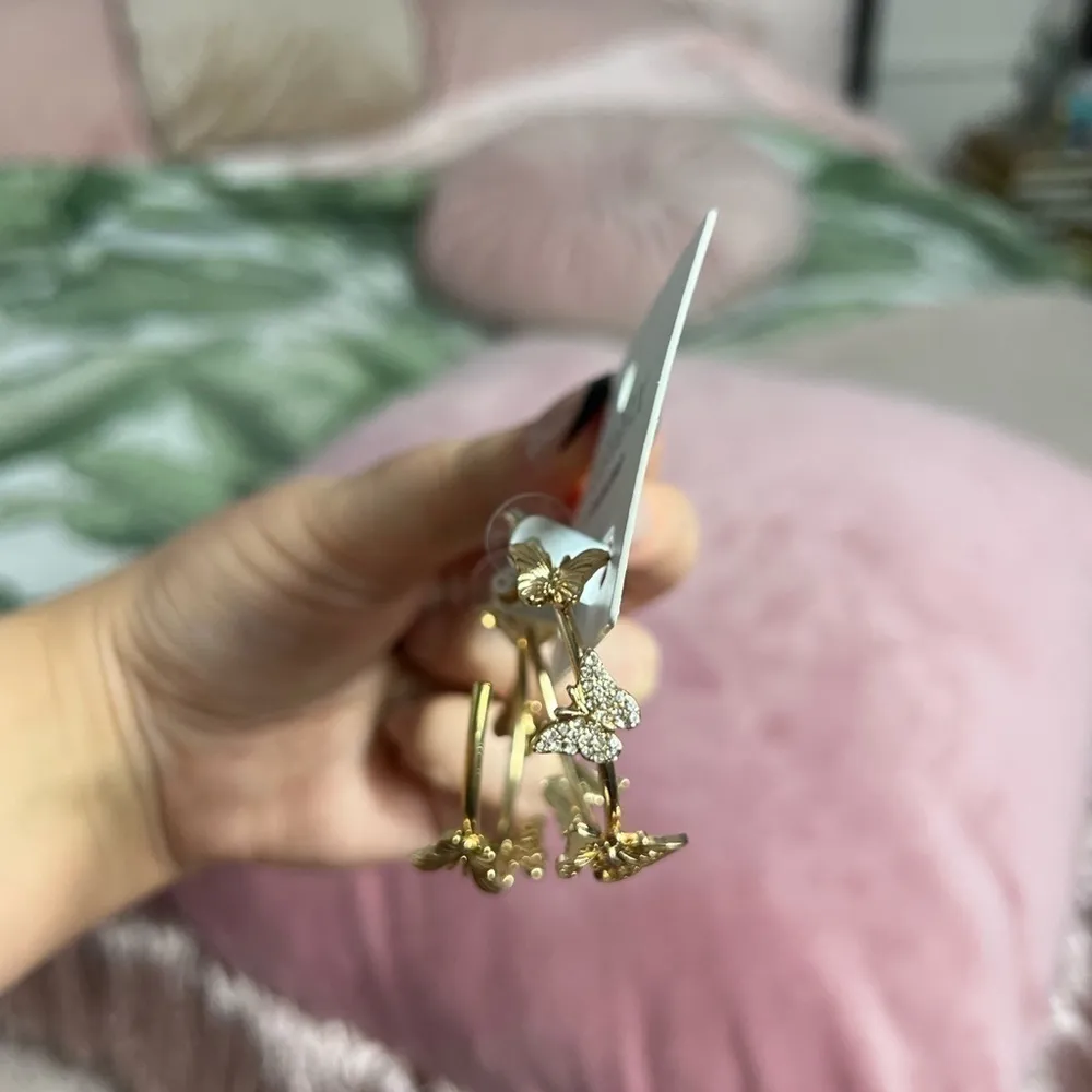 Sugarfix by BaubleBar Gold Crystal Rhinestone Butterfly Wing Hoop Earrings OS - Image 8