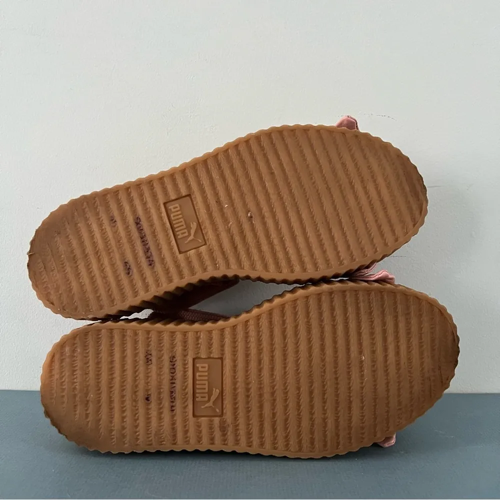 Puma x Fenty by Rihanna Pink Bow Lace Up Leather Creeper Platform Sandals - Image 11