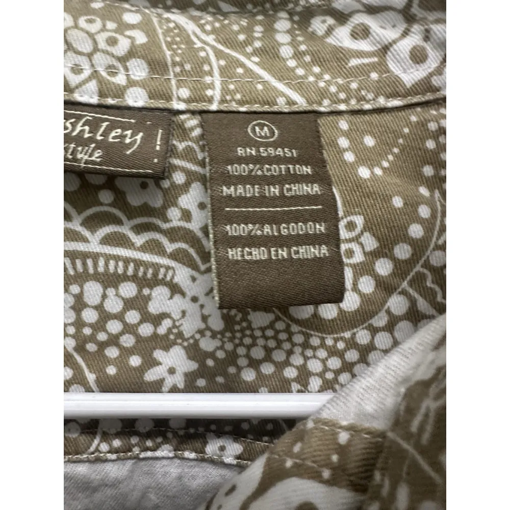 Jane Ashley  Jacket Sz M Denim Style Boho Floral Tan /wht Jacket - Image 4