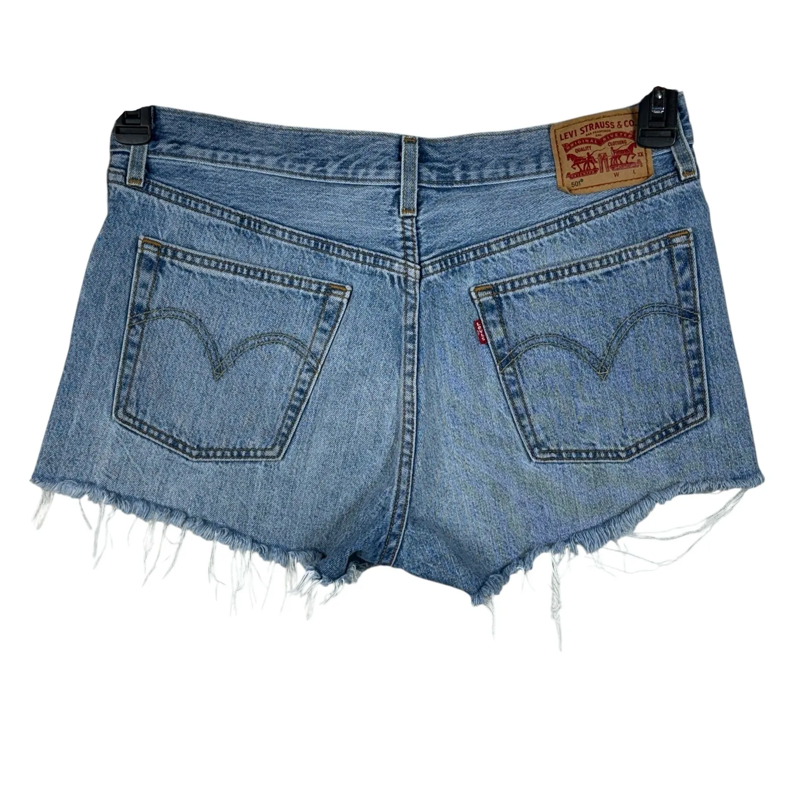 Levi’s 501 SZ W30 Jean Shorts Button-Fly Hi-Rise Medium Wash Frayed Hems Blue - Image 3