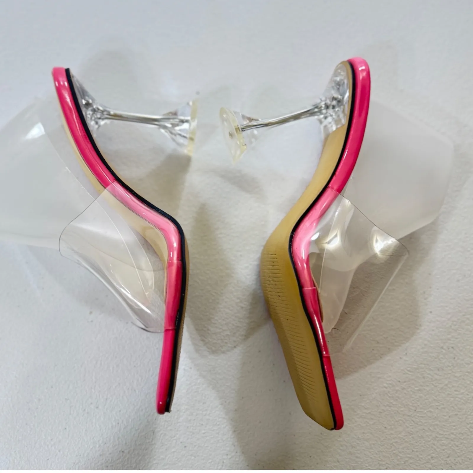 MAIERNISI Clear Heels Sandals Square Toe High Stiletto Mules Slip on Wedding 9 Pink - Image 6