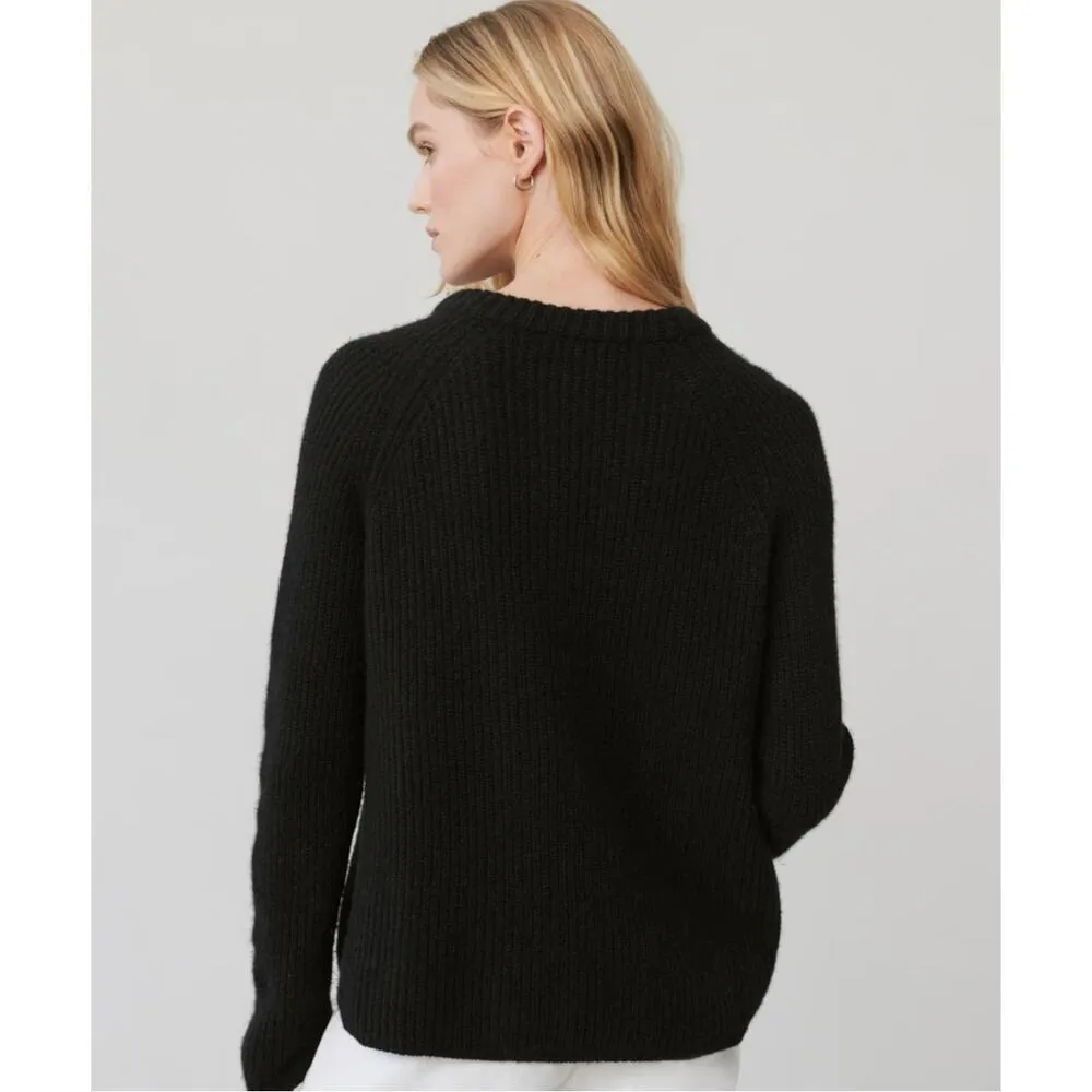 Jenni Kayne | Small | Cashmere Boxy Ribbed Crewneck Fisherman Sweater in Black - Image 3