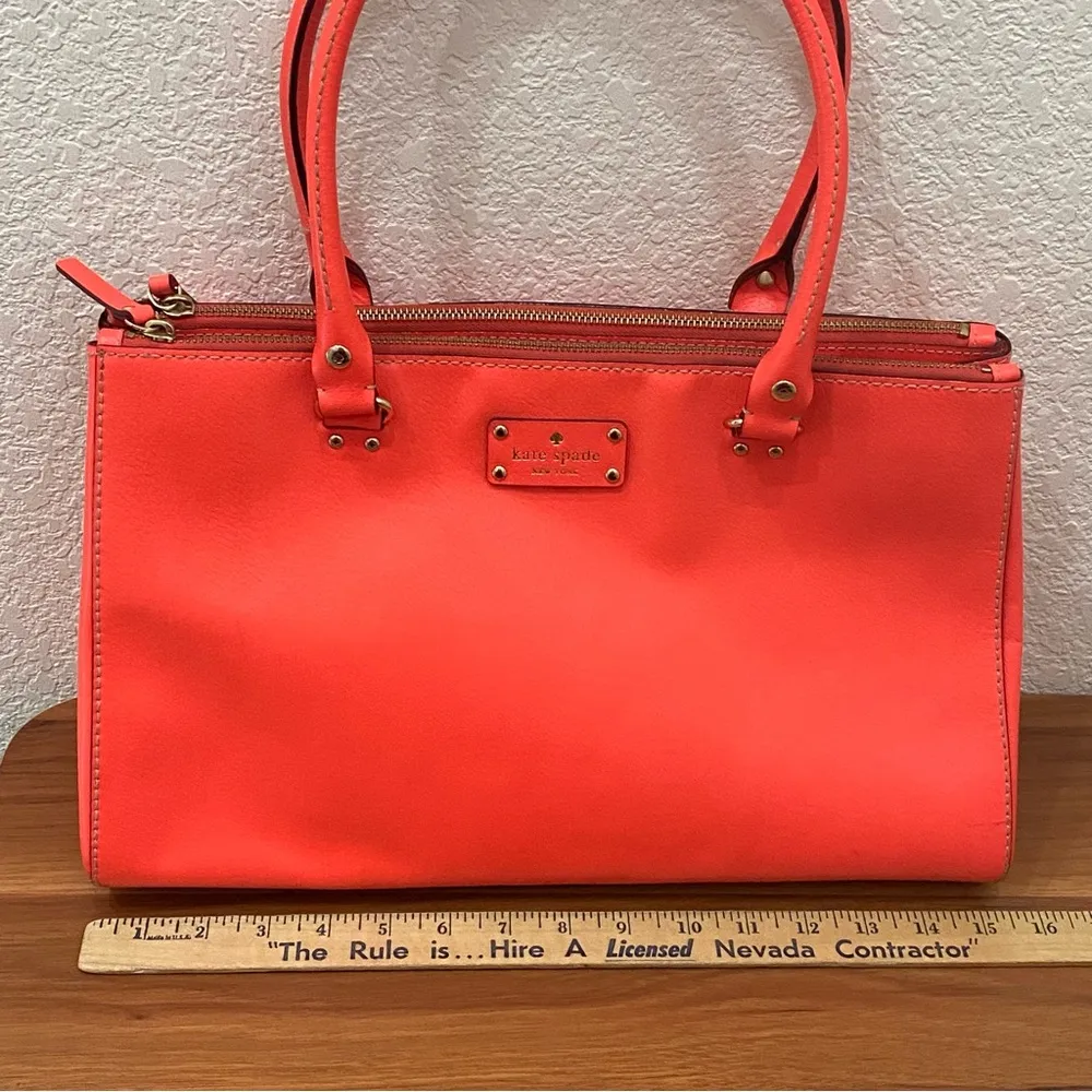 NY Wellesley Highlighter Orange Leather Tote Handbag & Wallet Set - Image 10