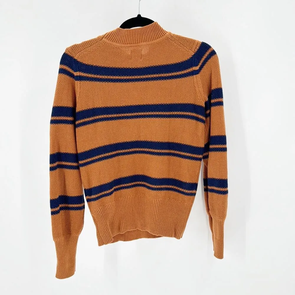 GAP mock neck brown blue textured sweater nautical fall preppy coastal grandma - Image 4