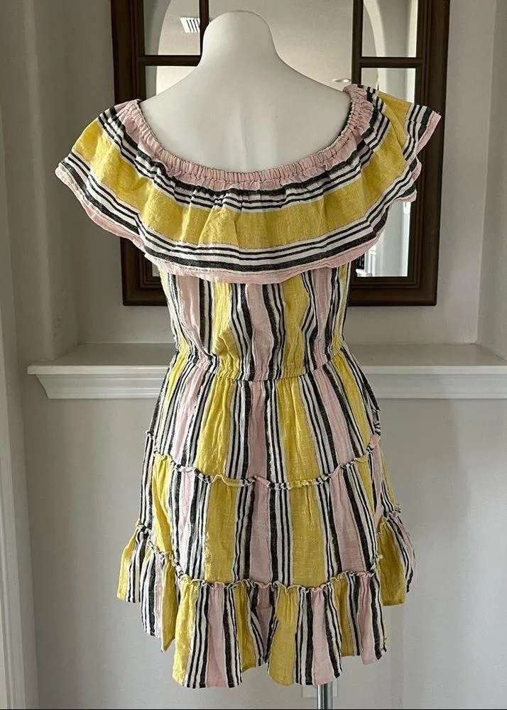 Blue Island Off the Shoulder Tiered Mini Dress Pink Yellow White Size L NWT - Image 6