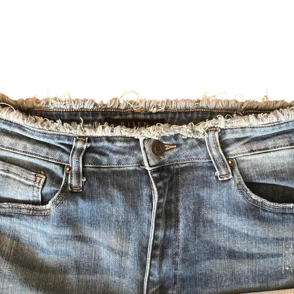 Risen 1262 frayed raw edge waist hemline slight distress skinny jeans 13/31 - Image 3