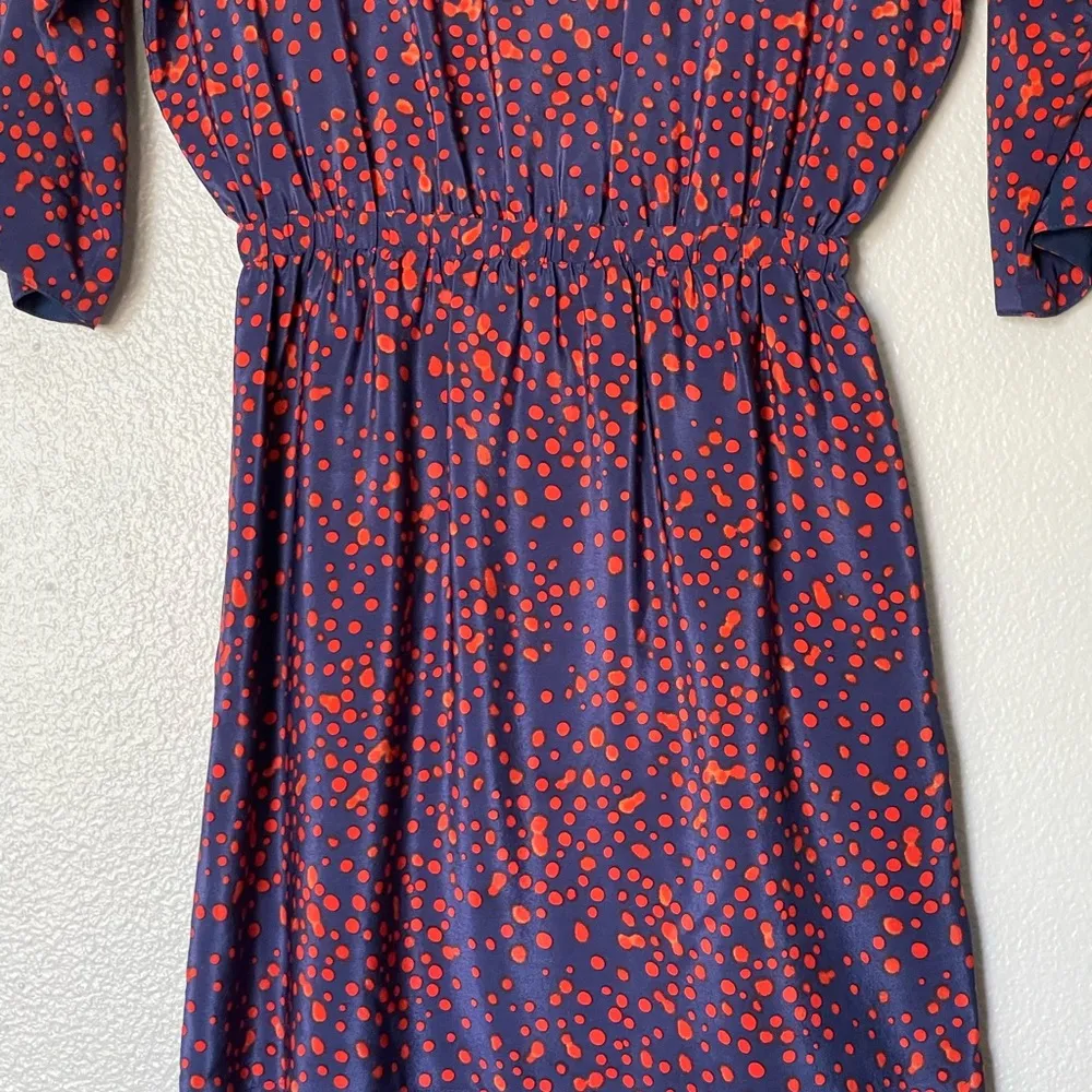 Rebecca Minkoff Sunny Dress Blue/Red Polka Dots Cutout Back 100% Silk Size 2 - Image 5