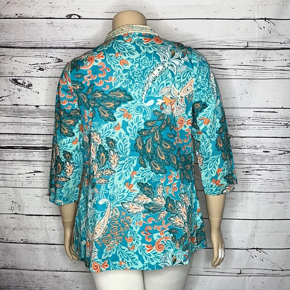 Charter Club Woman NWT Size 0X Blue & Pink Paisley Print Tunic Top Shirt - Image 4