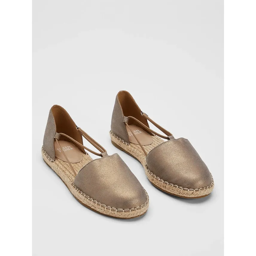 Eileen Fisher Lee Metallic Suede Espadrille Flat Women’s Sz 8 Platinum Jute Shoe - Image 2