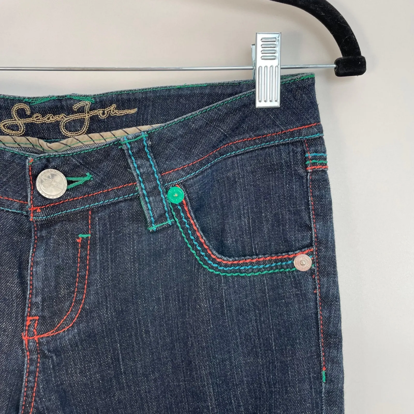 Sean John Women's Blue Low Rise Y2K Street Embellished Denim Capri Jeans Size 3 - Image 4