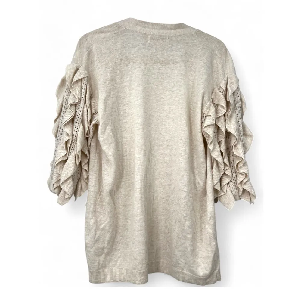 DESIGNER Rachel Parcell | S | Cream Ruffle Sleeve Sundance Knit Cardigan Sweater - Image 7