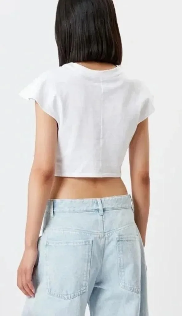 / FWRD Zineae Twist Front Crop T-Shirt Top in White NWT - Image 6