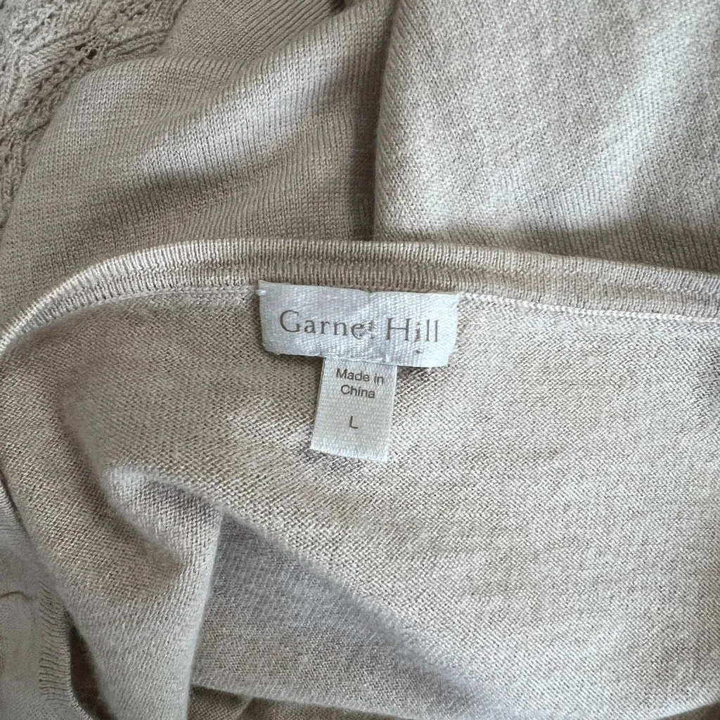 Garnet Hill Merino Wool Blouson Sleeve Sweater Pointelle Cropped Large - Image 8