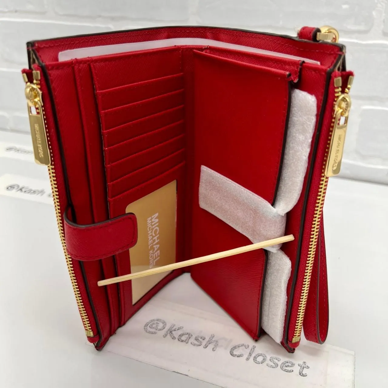 Michael Kors Bright Red Double Zip Wristlet Wallet - Image 5