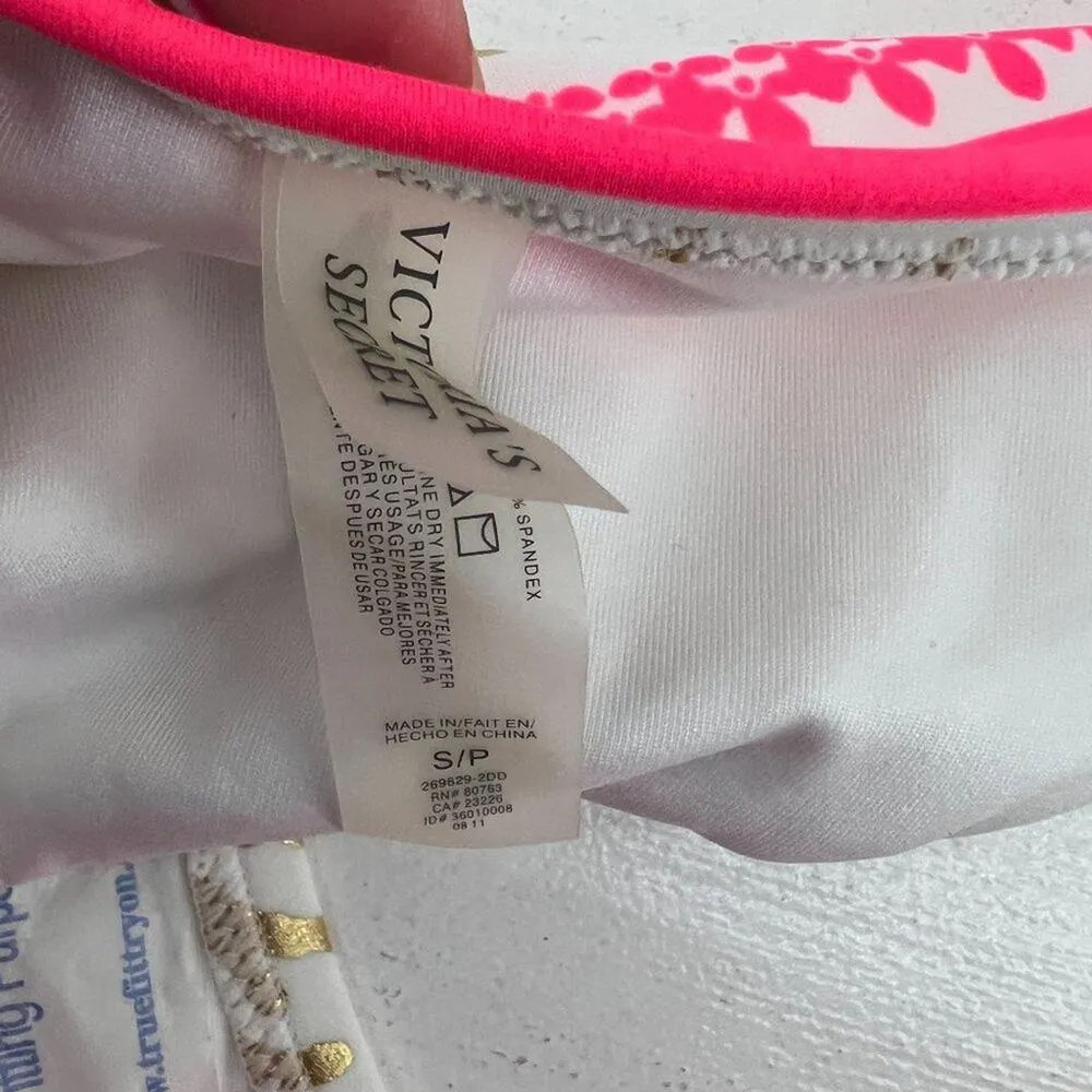 Victoria's Secret Gold Coral Print Bikini Gold Tone Hardware Womens Small - Image 4