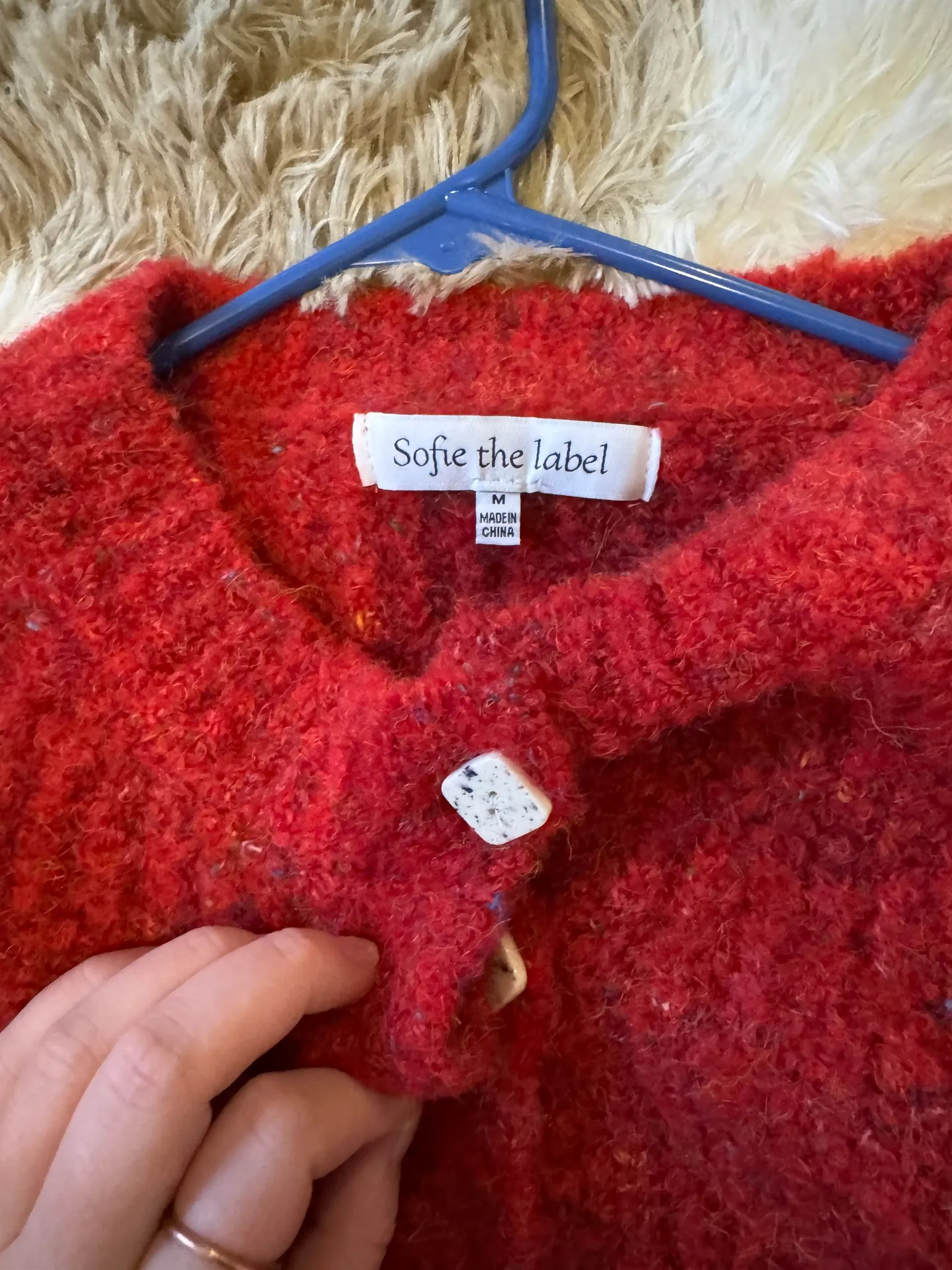 Red Chunky Knit Cardigan Size M - Image 2