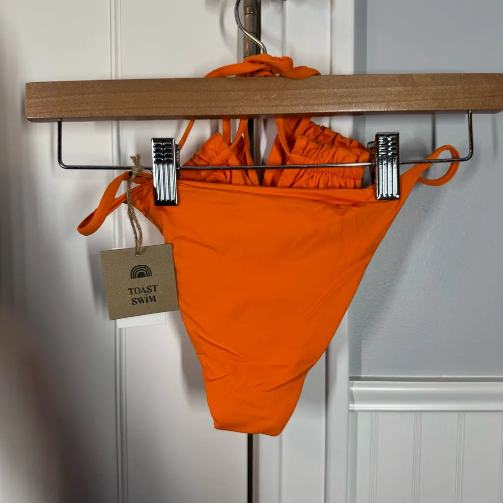 NWT Free People x Toast Bikini Set Bandeau Top Stitch Bottom Tiger Orange XS - Image 6