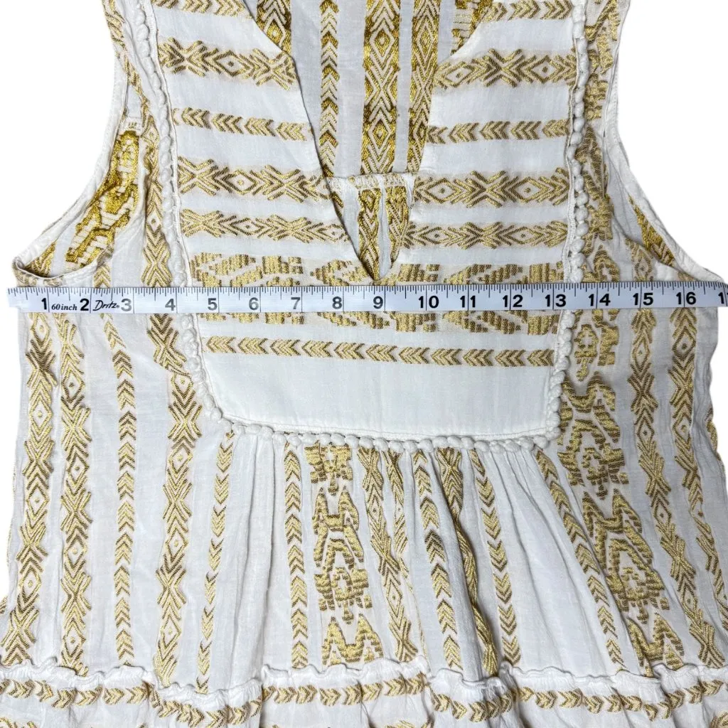 Made in Greece Embroidered Cotton Boho Dress White Gold Sleeveless S Resortwear - Image 7