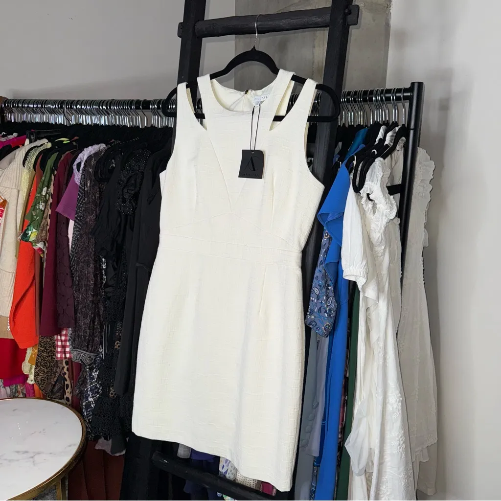 Anna Cate Eden Textured Cream Cotton Mini Dress with Cutout Shoulders White Size M - Image 3