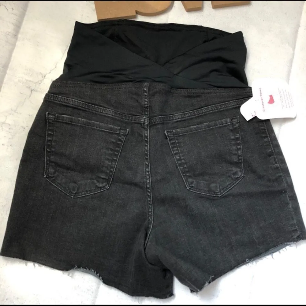 Maternity Crossover Panel Midi Jean Short, SIZE 8 Black - Image 3