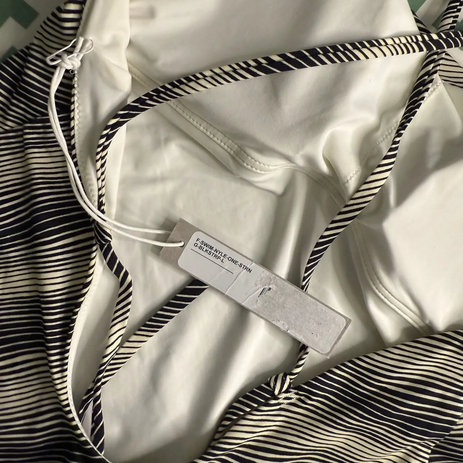 Everlane The String One Piece Swimsuit Black White Stripe Size Large NWT - Image 7