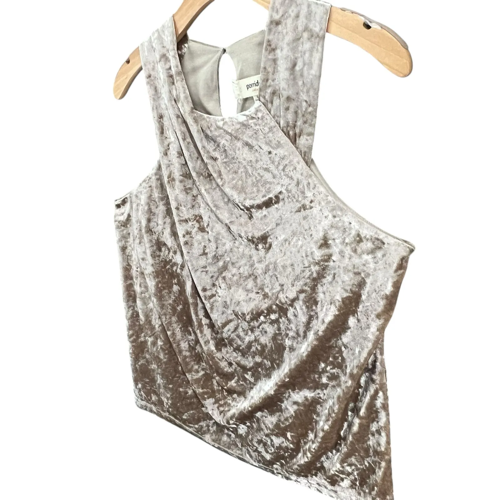 Anthropologie Porridge Jessie Halter Top S Beige Crushed Velvet Evening Glamour - Image 3