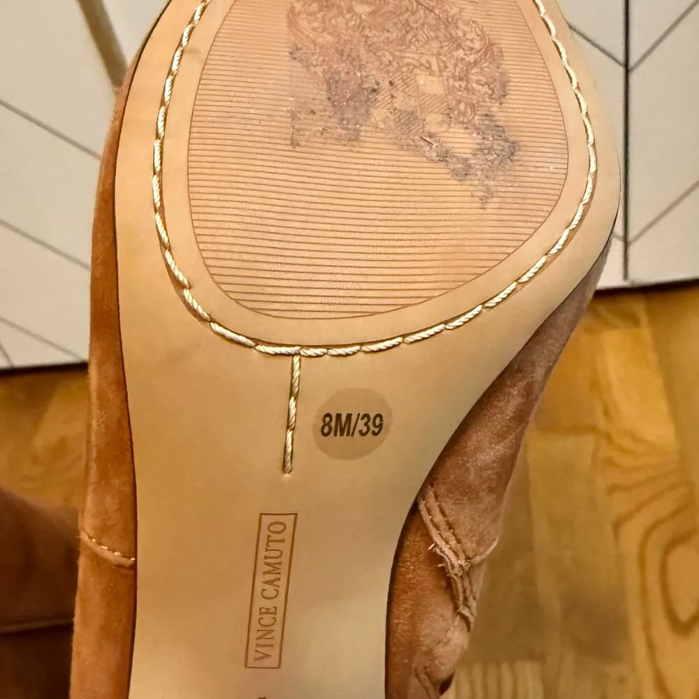 Vince Camuto Womens 8 VC Envernia Brown Suede Leather Chunky Round Toe Booties - Image 6