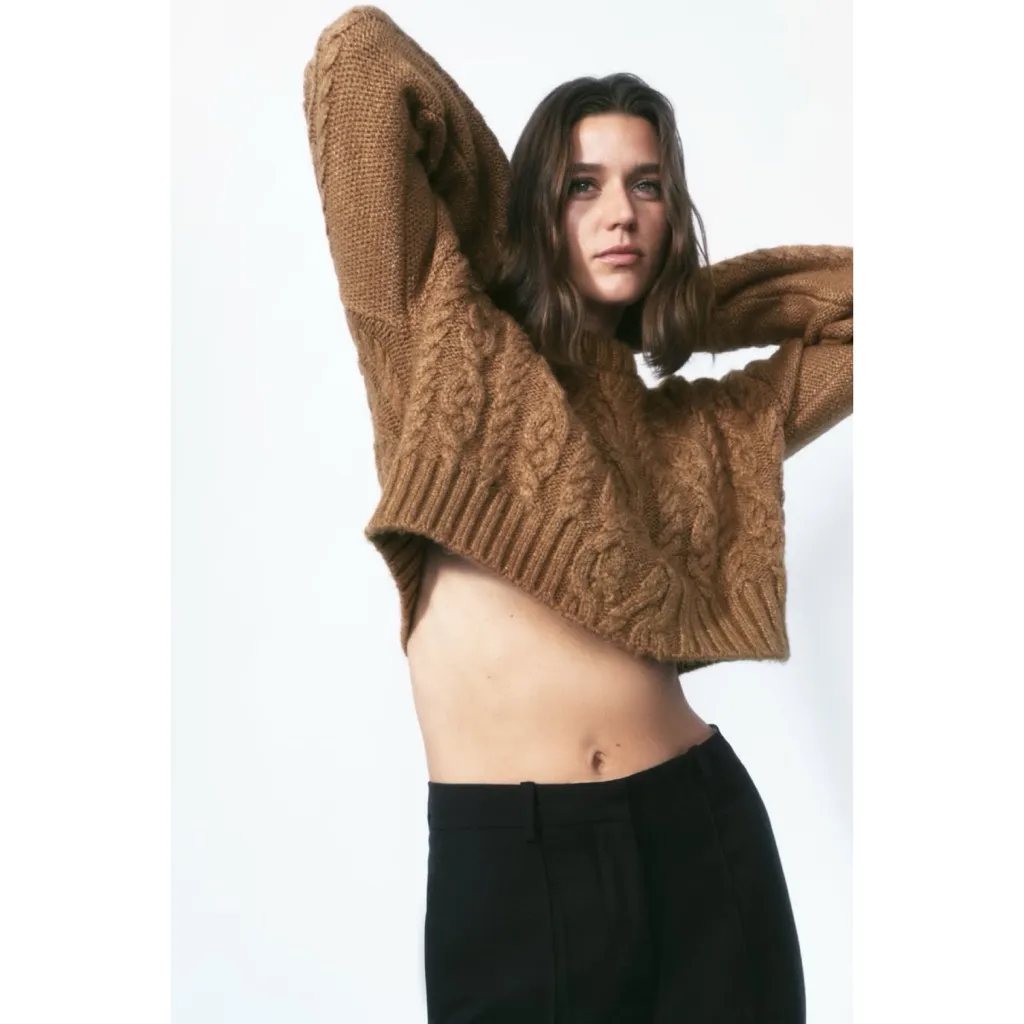 ZARA  Cable Knit Sweater Taupe Brown - Image 7